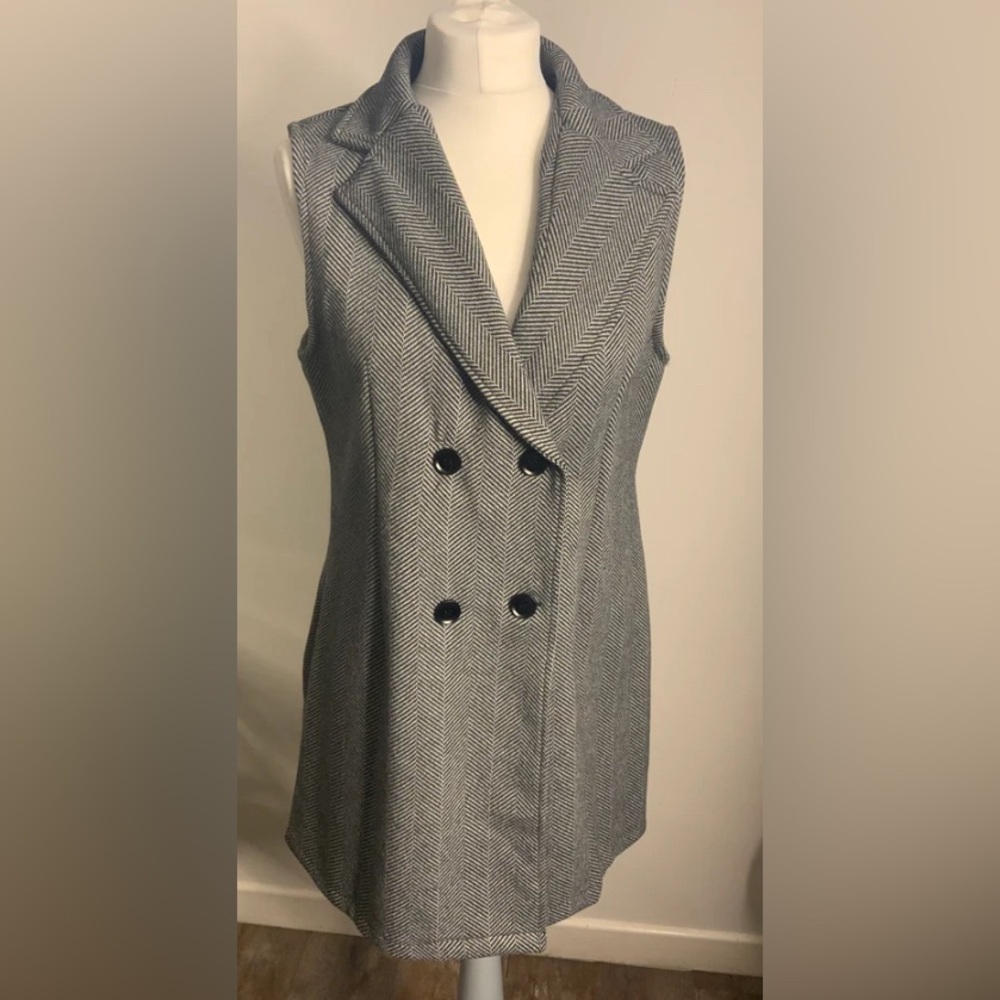 Collared Button Tweed  Jacket Vest Moment office core NWT